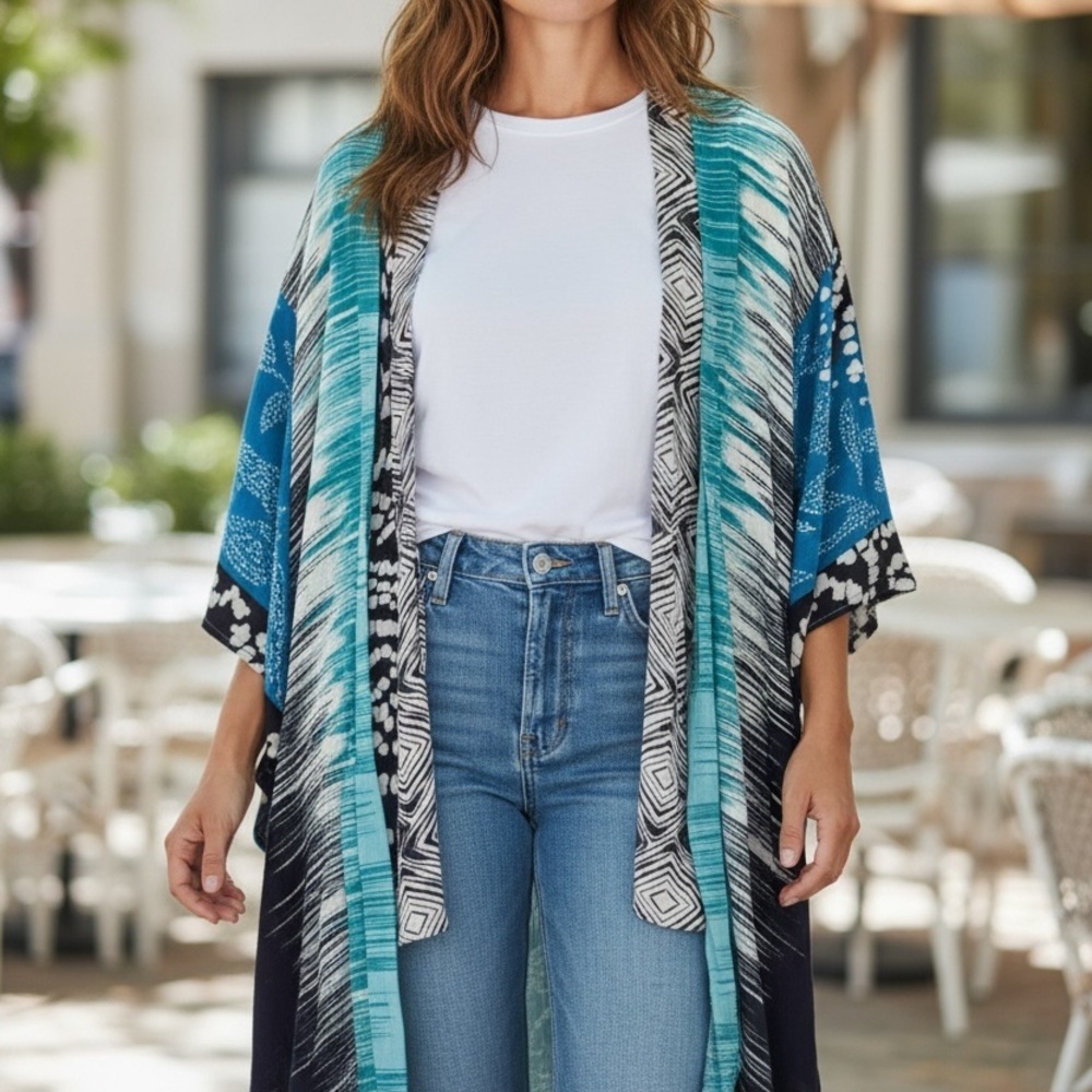 Stylish Blue Patterned Kimono M/L ?
